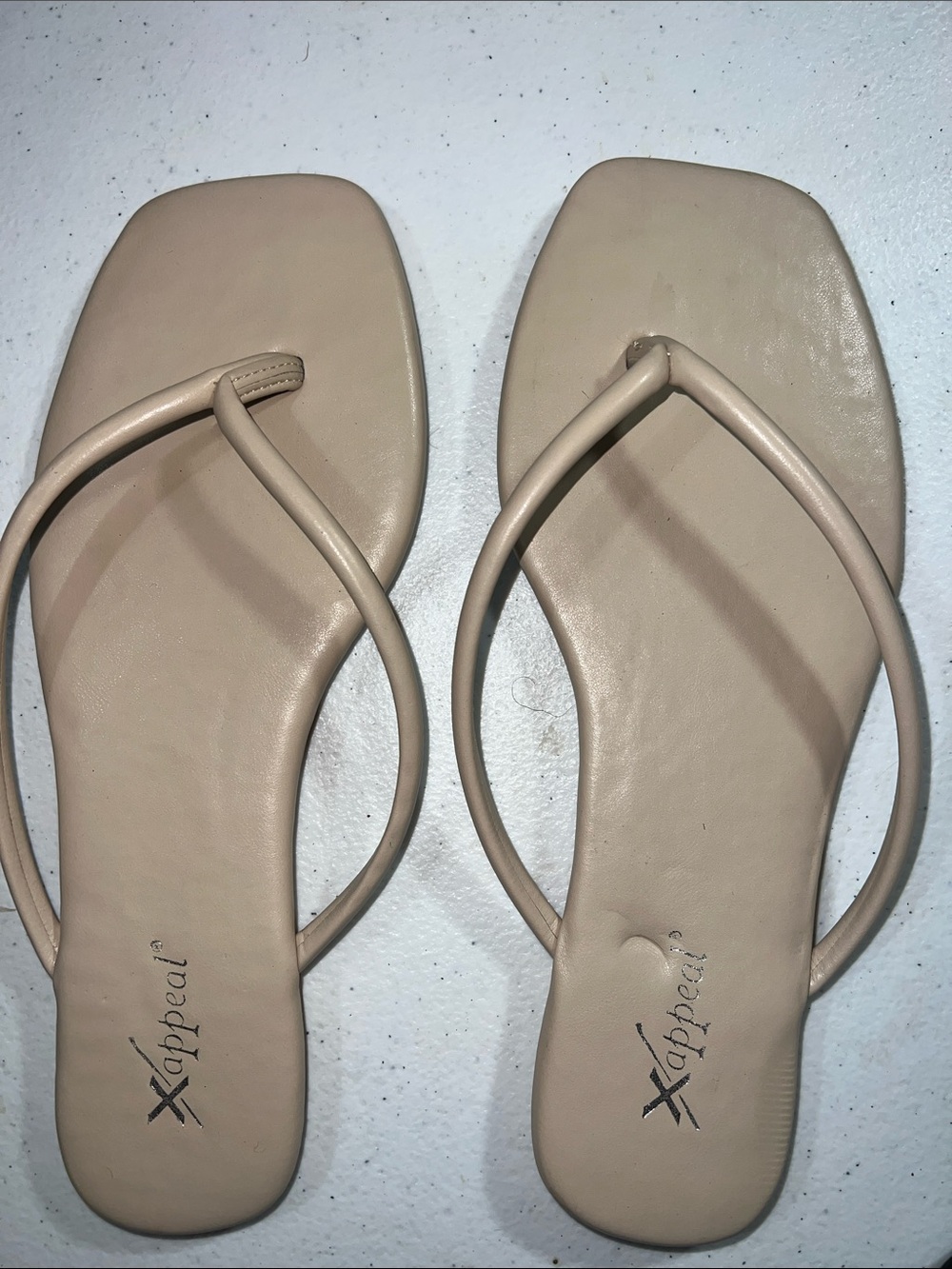 Xappeal Women's Beige Minimalist Square-Toe Slide Thong Sandals